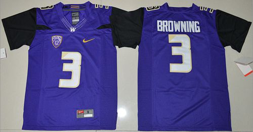 Huskies #3 Jake Browning Purple Limited Stitched Youth NCAA Jersey